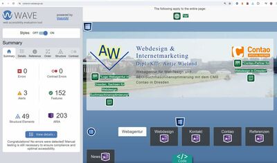 Webseite Wieland Webdesign Dresden mit aktiviertem WAVE