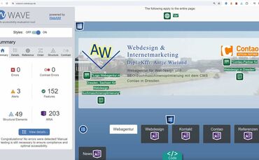 Webseite Wieland Webdesign Dresden mit aktiviertem WAVE