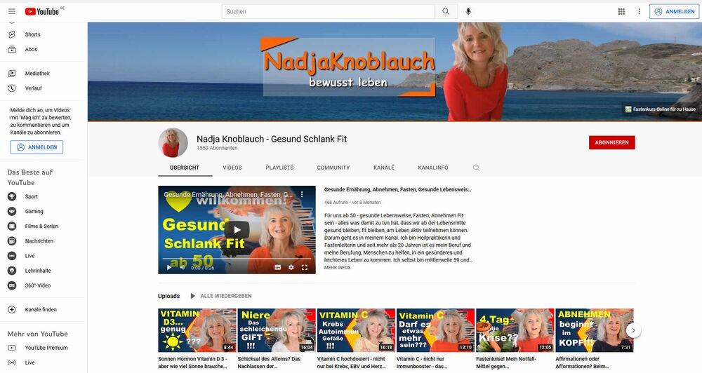 Youtube-Kanal: Nadja Knoblauch - Gesund Schlank Fit